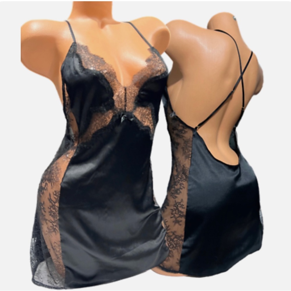 Black satin slip dress